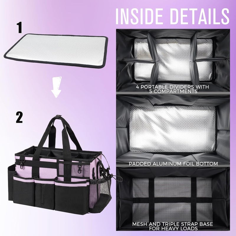 SCAVATA Wearable Cleaning Caddy, Cleaning Caddy Supplies Organizer with Handle & Shoulder Straps for Housekeepers, Under Sink & Car Cleaning Tool Organizers Bag with 4 Foldable Divider (Lilac) - Image 4